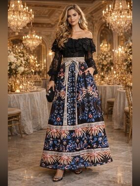 Jealous Tomato NWOT Black and Blue
Floral Pockets Maxi Skirt size S.